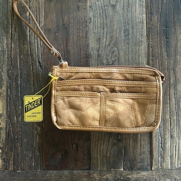 Vintage Tinder Brown Leather Crossbody Wallet Bag | Genuine Leather | NWT 8.5" W - Picture 3 of 12